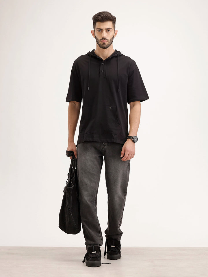 Solid Oversized Hooded T-Shirt | Black