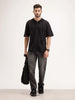 Solid Oversized Hooded T-Shirt | Black