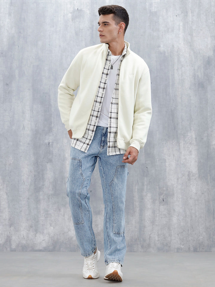 Men’S Solid Zip-Up Stand Collar Sweatshirt | Aloe Wash