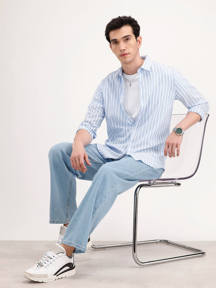 Classic Slim Fit Striped Shirt | Blue