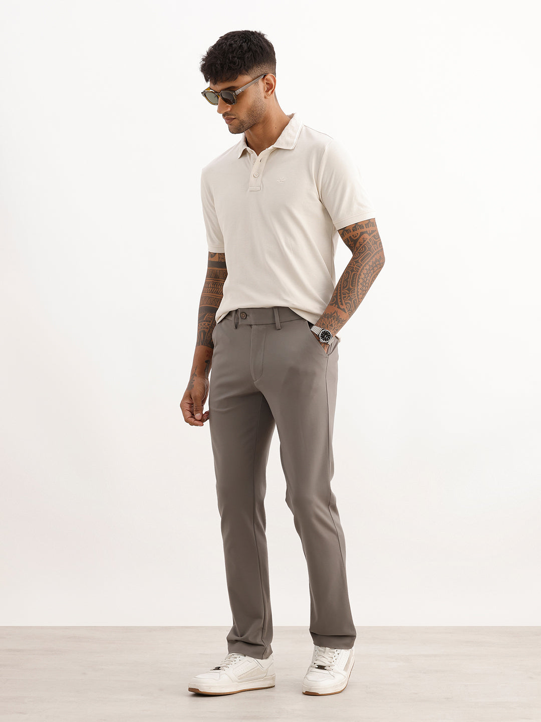 Solid Slim Fit Cotton Blend Trouser | Olive