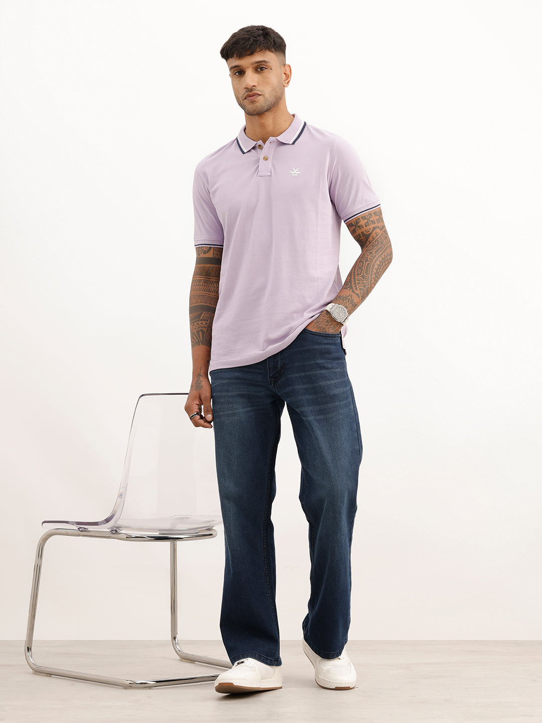 Regular Fit Tipping Collar Polo T-Shirt | Purple