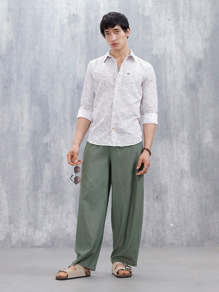 Printed Men's Casual Slim Fit Shirt | Brown