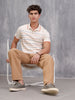 Embroidered Look Engineered Aop Polo T-Shirt  | Beige