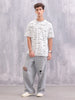 Typo Inspired Aop Oversized Fit T-shirt | Light Grey