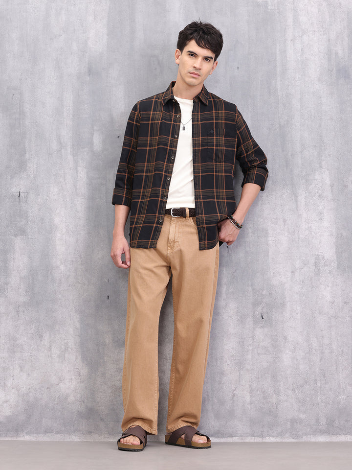 Textured Checkered Regular Fit Shirt | Black
