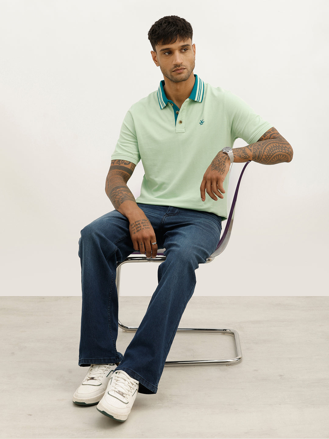 Classic Slim Fit Tipping Collar Polo T-Shirt | Light Green