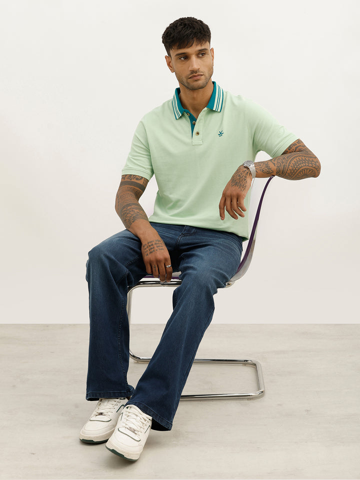 Classic Slim Fit Tipping Collar Polo T-Shirt | Light Green