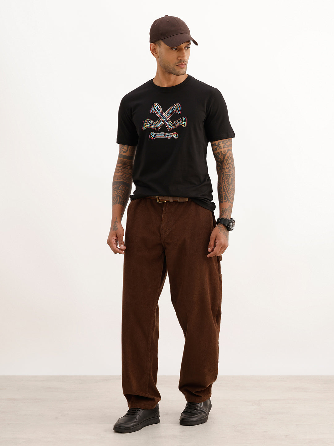Slim Fit Placement Printed T-Shirt | Black