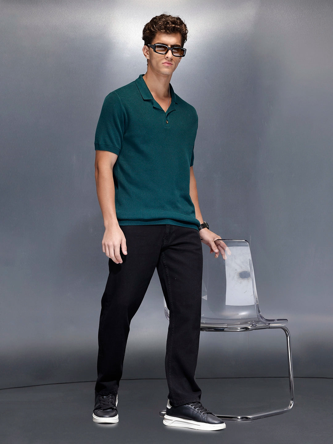 Men’s solid knit polo | Green