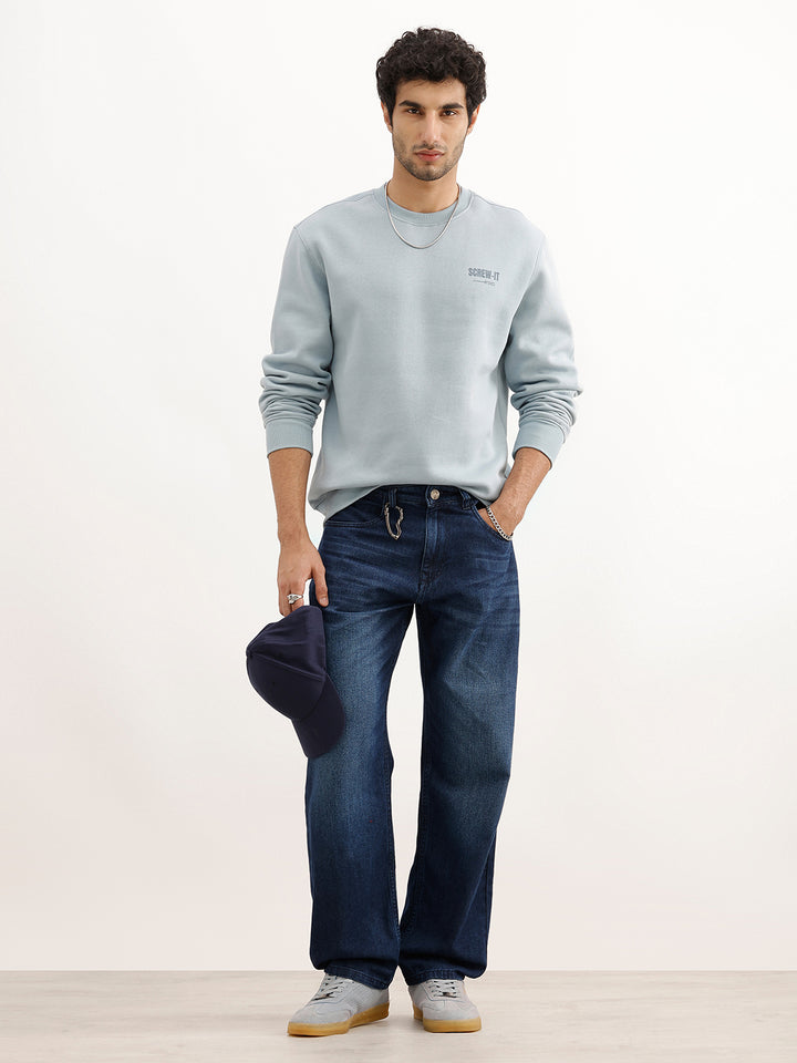 Comfort Fit Placement Printed Sweatshirt | Light Blue