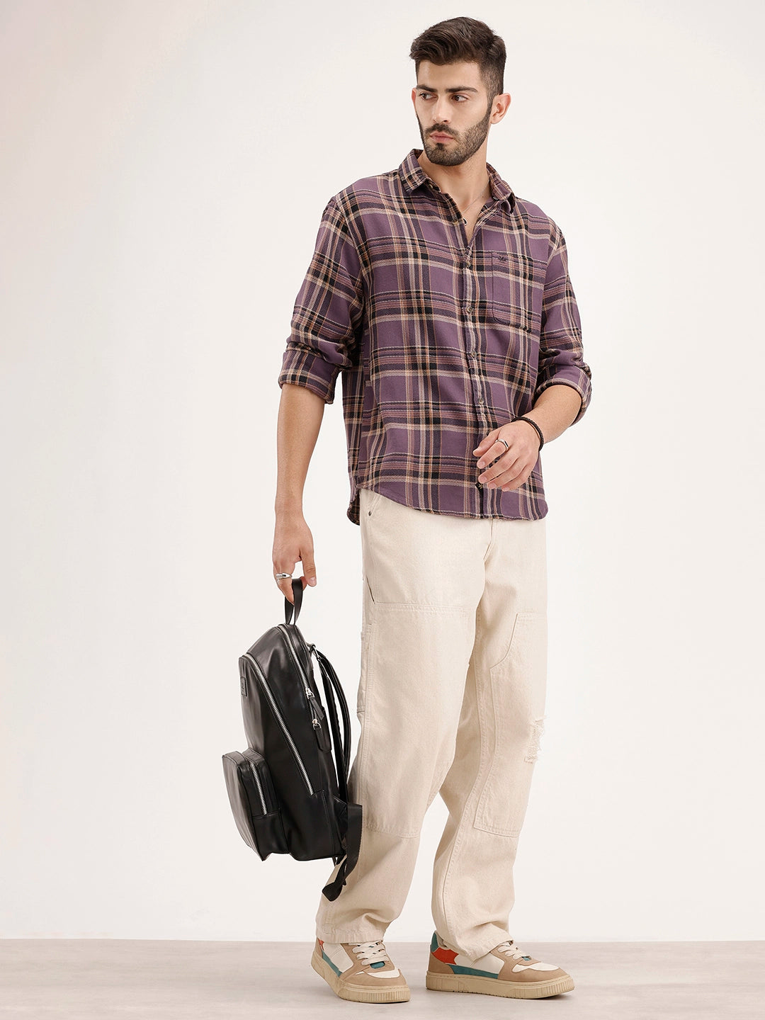 Comfort Fit Herringbone Checkered Shirt | Purple