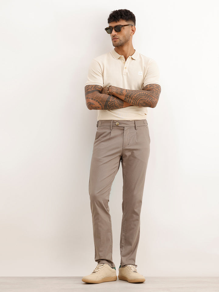 Solid Slim Fit Pleated Trouser | Grey