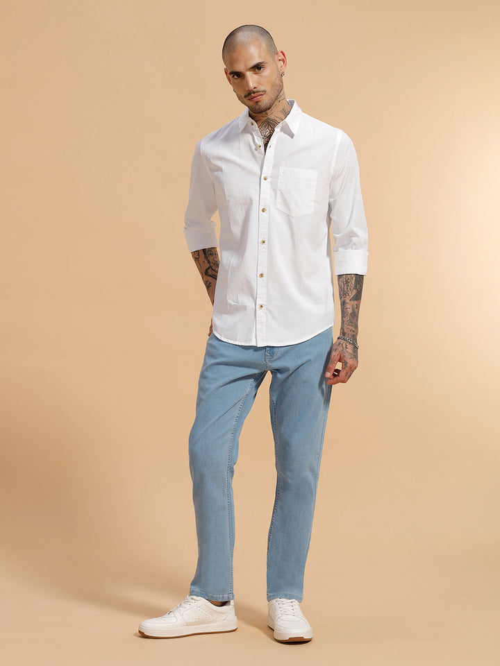 Solid Full Sleeve Cotton Shirt | White