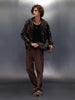 Faux Leather Mock Layer Hooded Jacket | Dark Brown