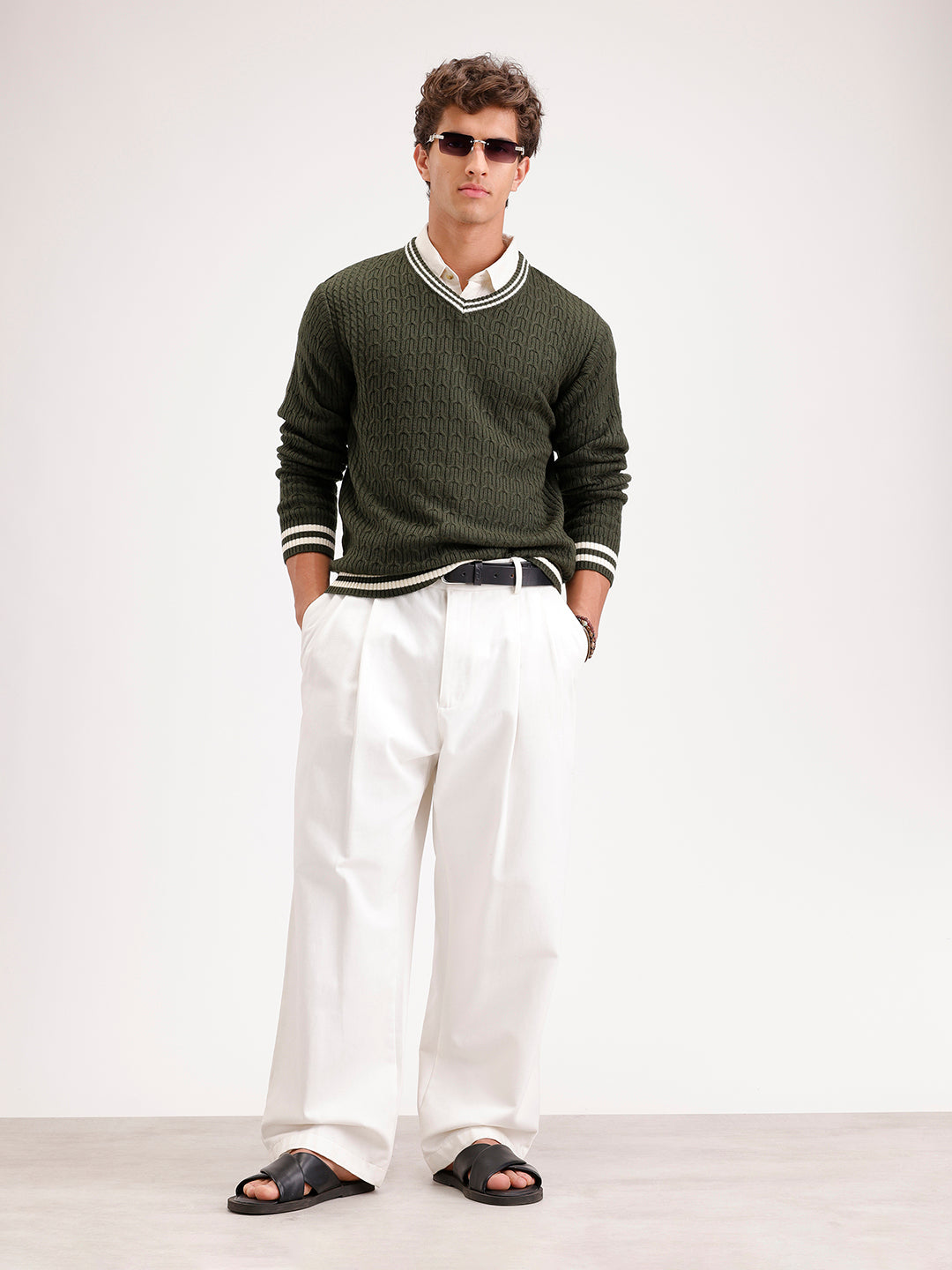 Classic Regular Fit Cable Knit Sweater  | Olive