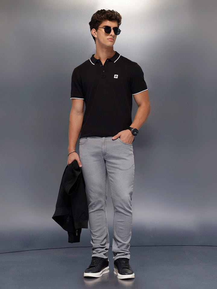 Classic Tipping Collar Polo T-Shirt   |  Black