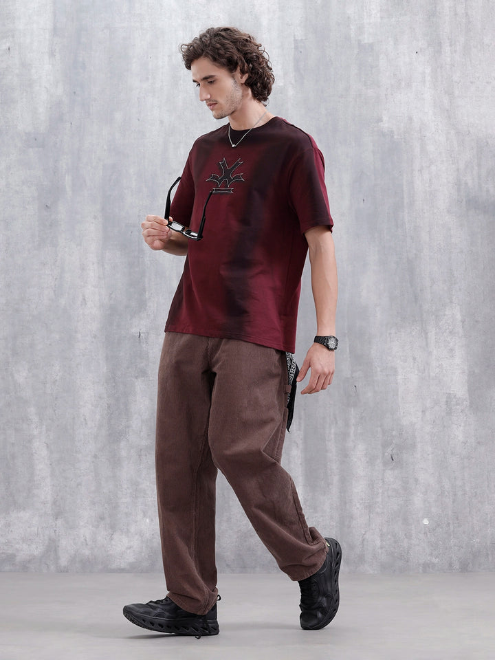 Bizarre Elements Logo Spray Oversized Cotton T-Shirt | Maroon