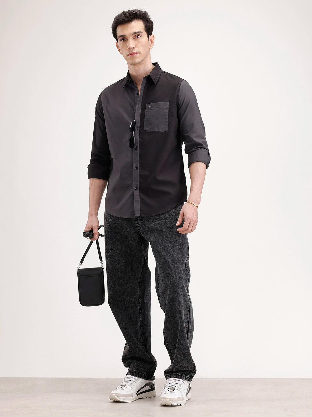 Slim Fit Pannel Printed Shirt | Grey