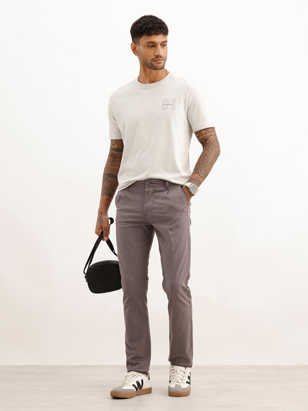 Classic Solid Straight Fit Trousers | Dark Grey