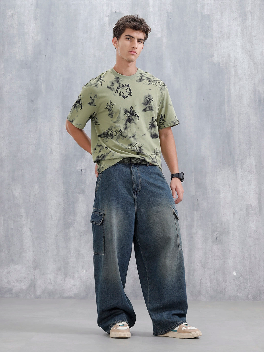 Bizarre Elements Inspired Oversized Aop T-Shirt | Green