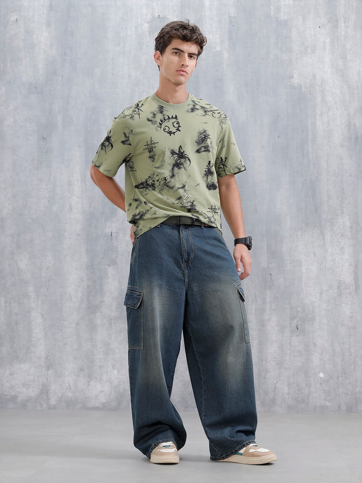 Bizarre Elements Inspired Oversized Aop T-Shirt | Green