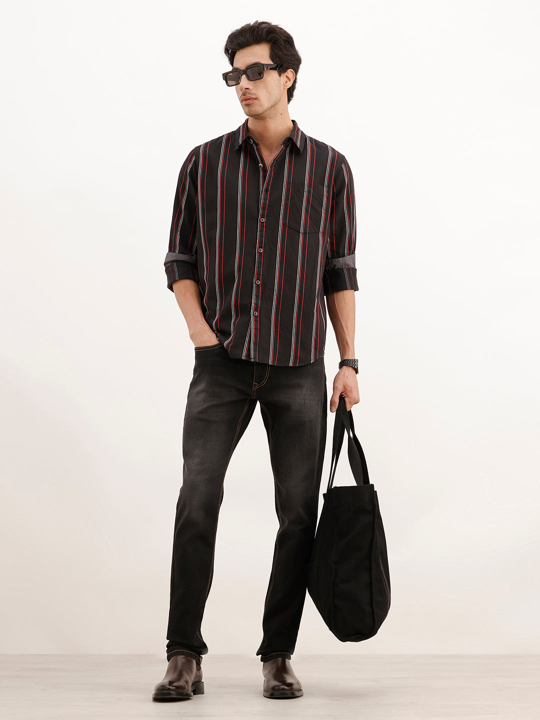 Classic Regular Fit Striped Shirt | Black
