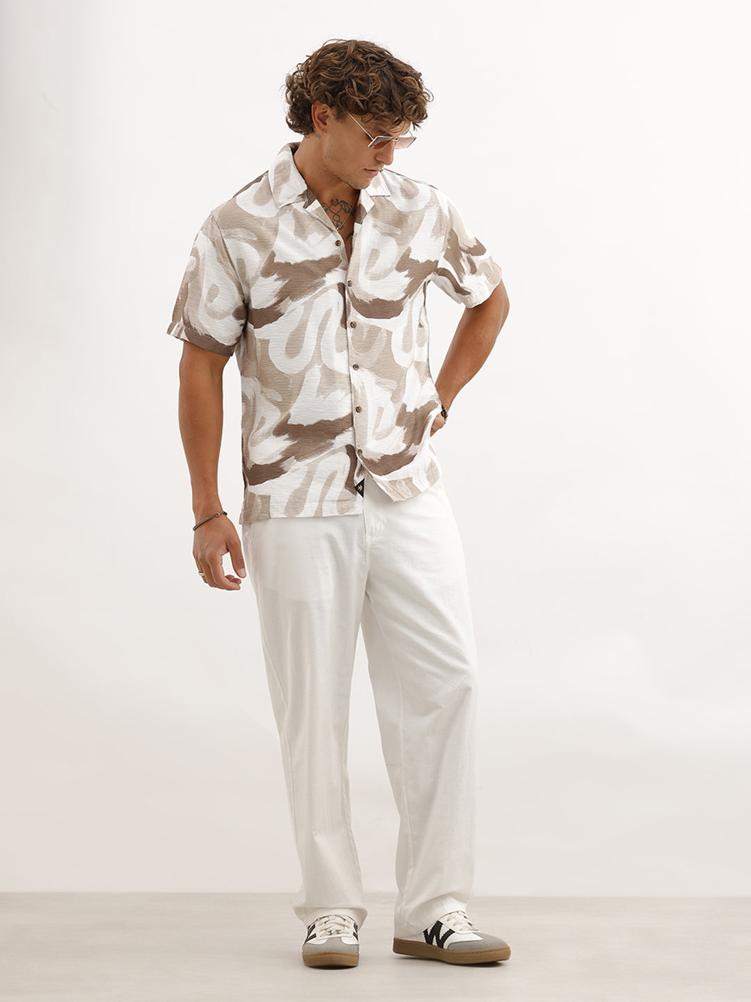 Resort Fit Textured AOP Shirt | Brown