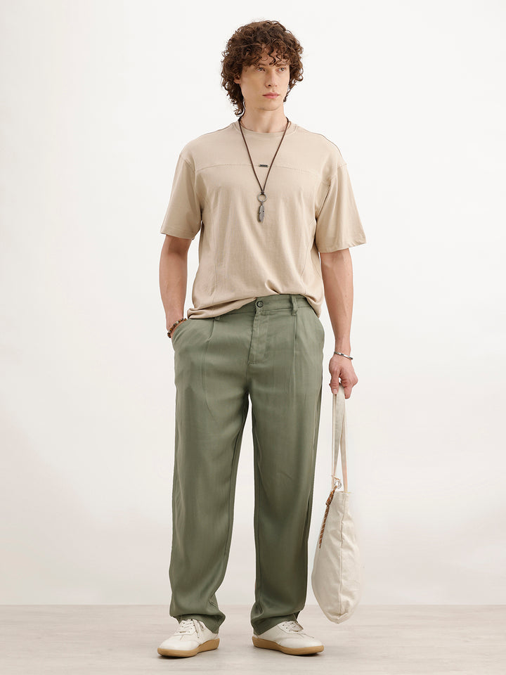 Loose Fit Linen Blend Trouser  | Green
