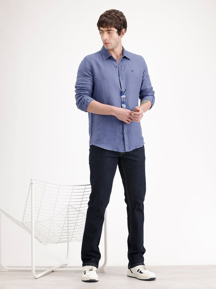 Solid Straight Fit Denim Jeans | Dark Blue