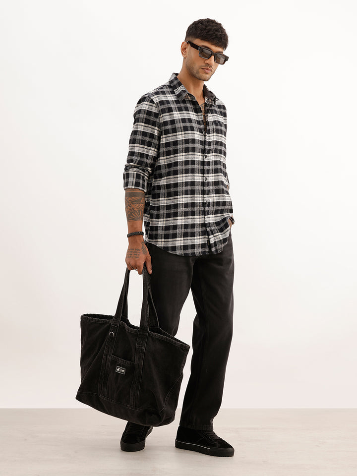 Checkered Slim Fit Full Sleeve Shirt | Black