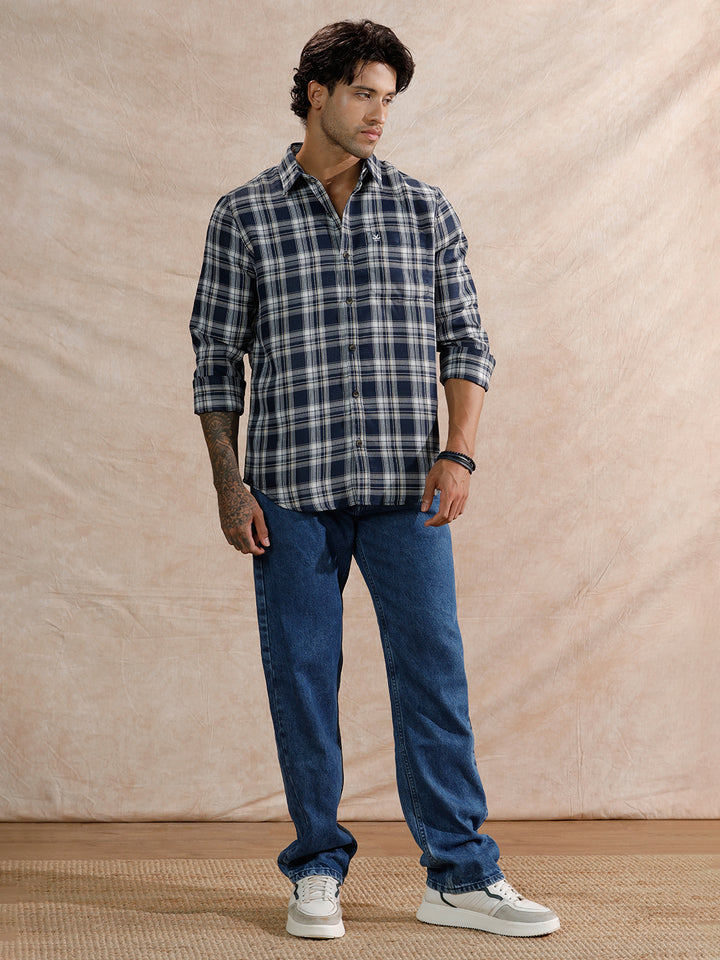 Dobby Textured Regular Fit Shirt  | Navy Blue