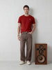Elevated Men’s Casual Tee with Retro Graphic Embroidery | Red