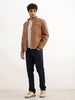 Solid Slim Fit Zipper Jacket | Brown