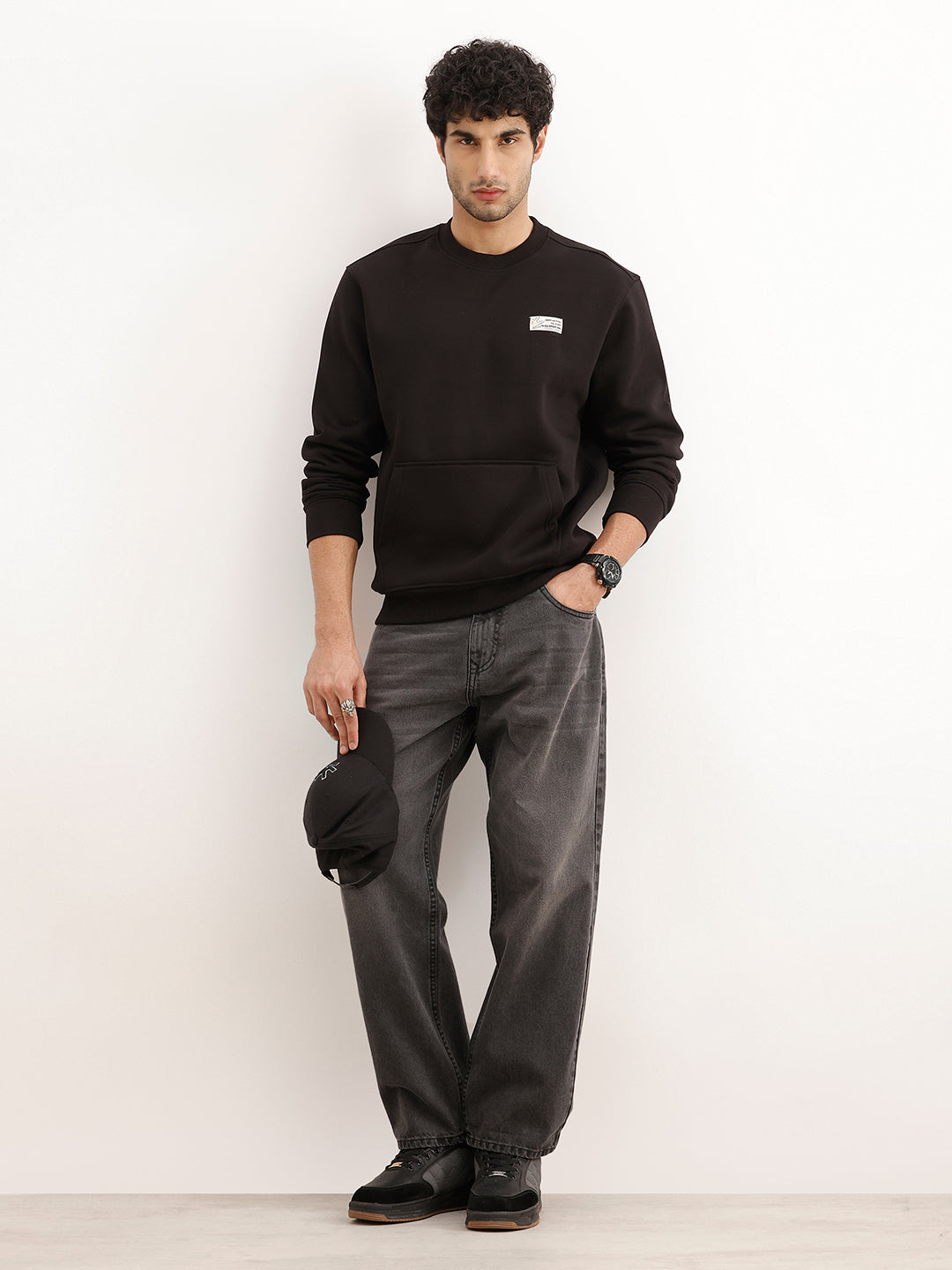 Classic Placement Patch Detail Sweatshirt | Black