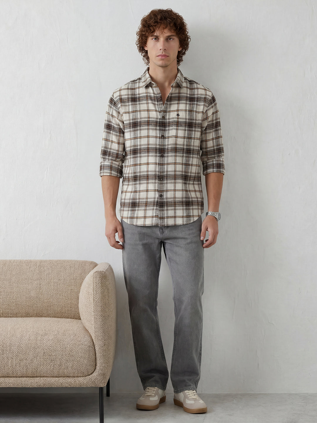 Comfort Fit Checkered Shirt | Off White