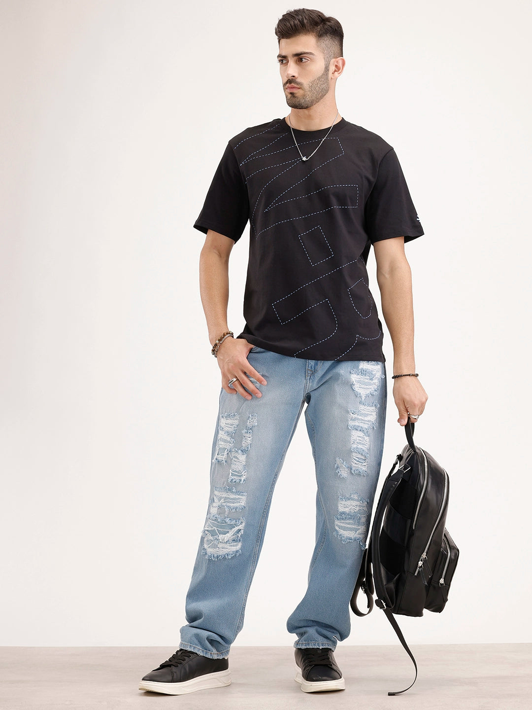 Placement Printed T-Shirt | Black