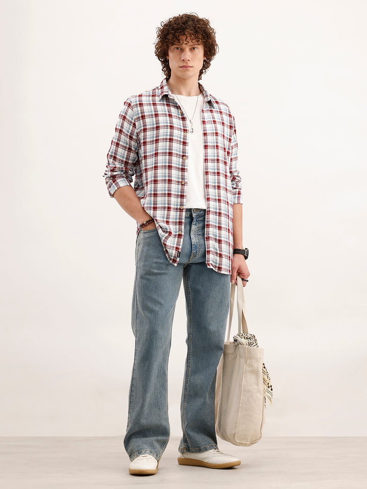 Slim Fit Checkered Shirt  | Brown