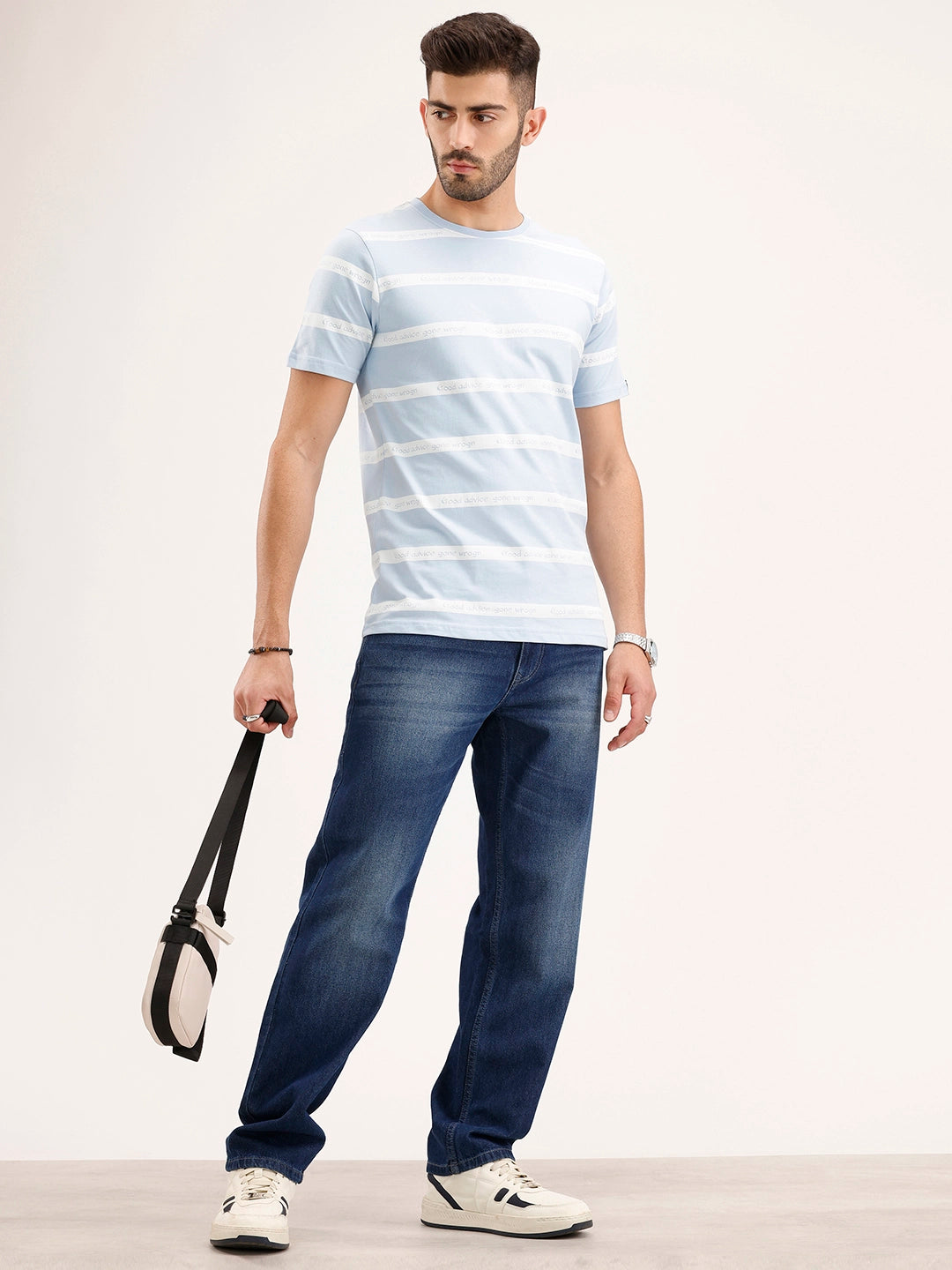 Slim Fit Striped Polo T-Shirt | Light Blue
