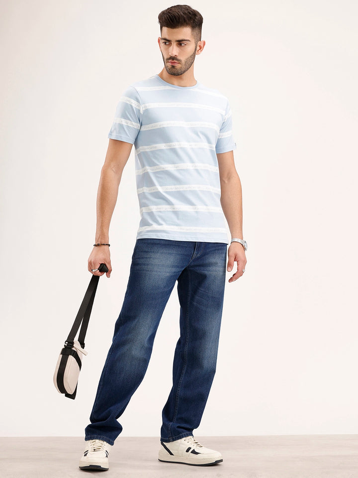Slim Fit Striped Polo T-Shirt | Light Blue