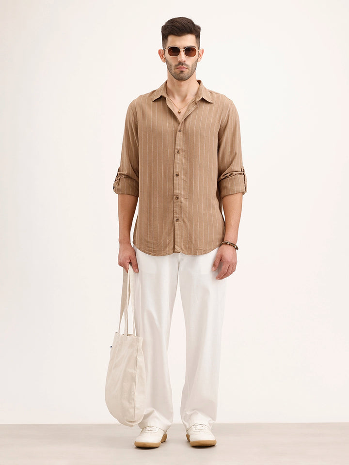 Slim Fit Striped Shirt | Khaki
