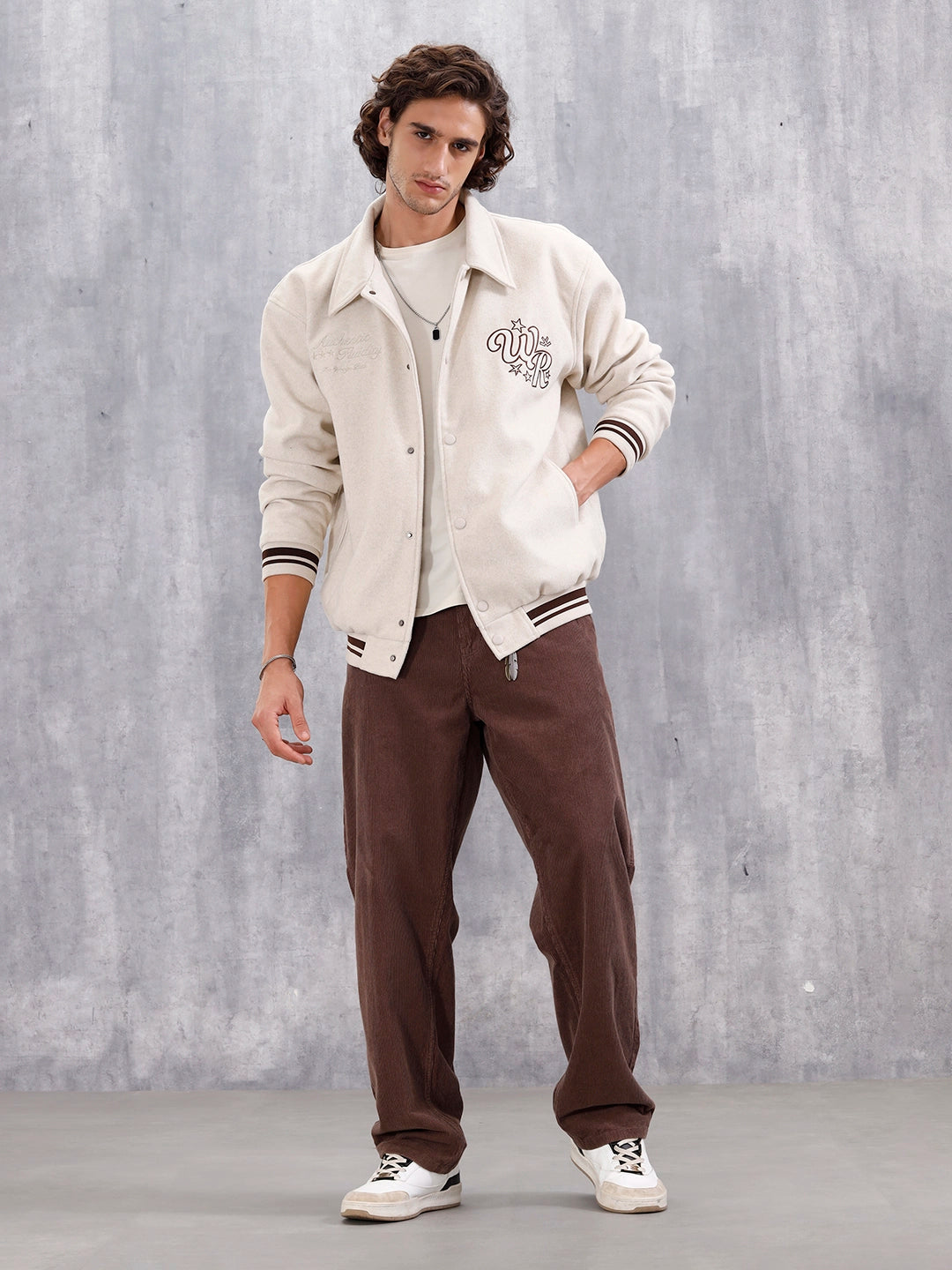 Varsity-Inspired Comfort Fit Tweed Jacket | Off White
