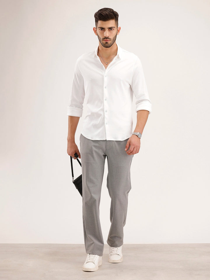 Solid Slim Fit 100% Cotton Shirt | White