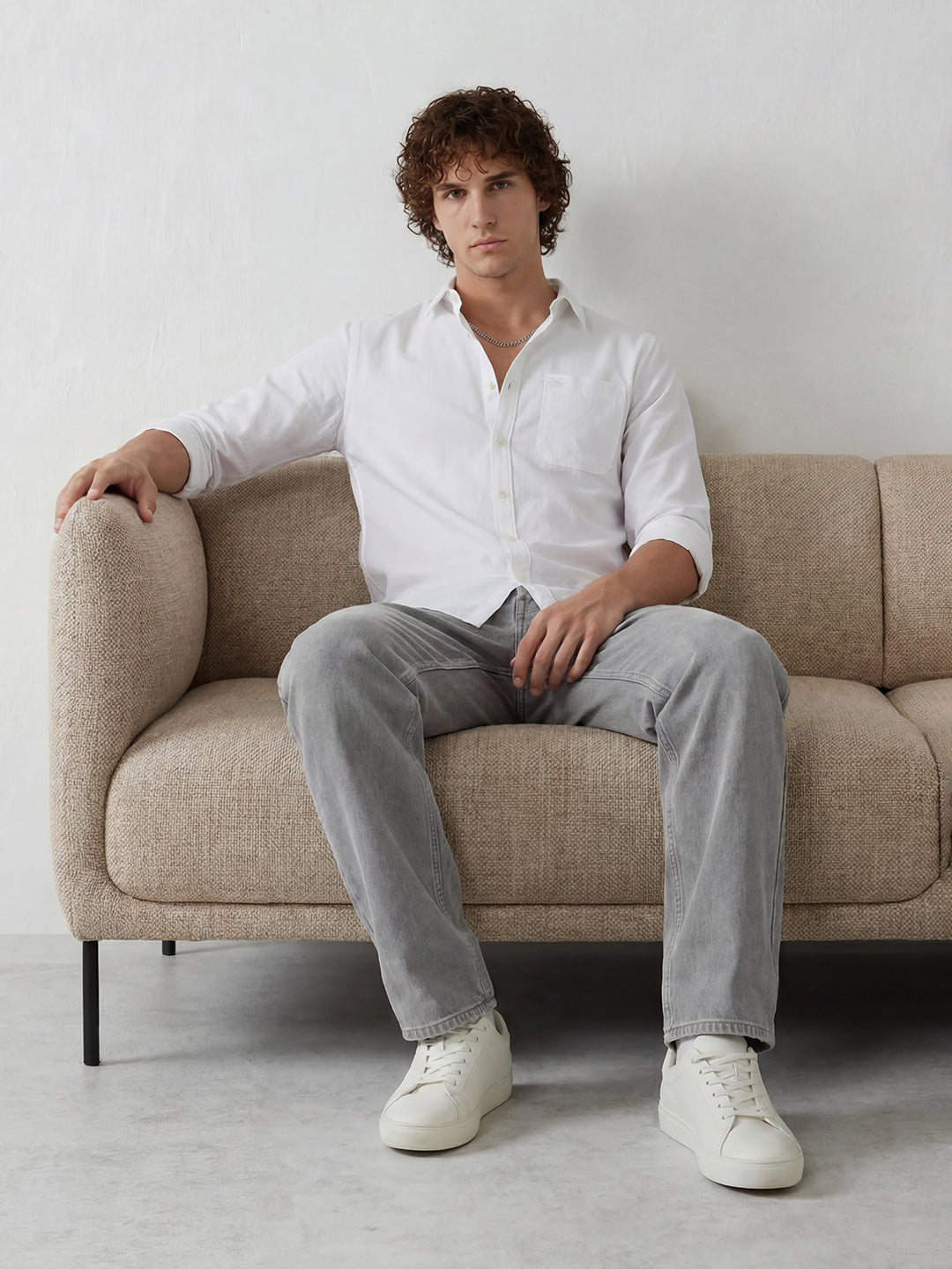 Slim Fit Solid Full Sleeve Shirt | White