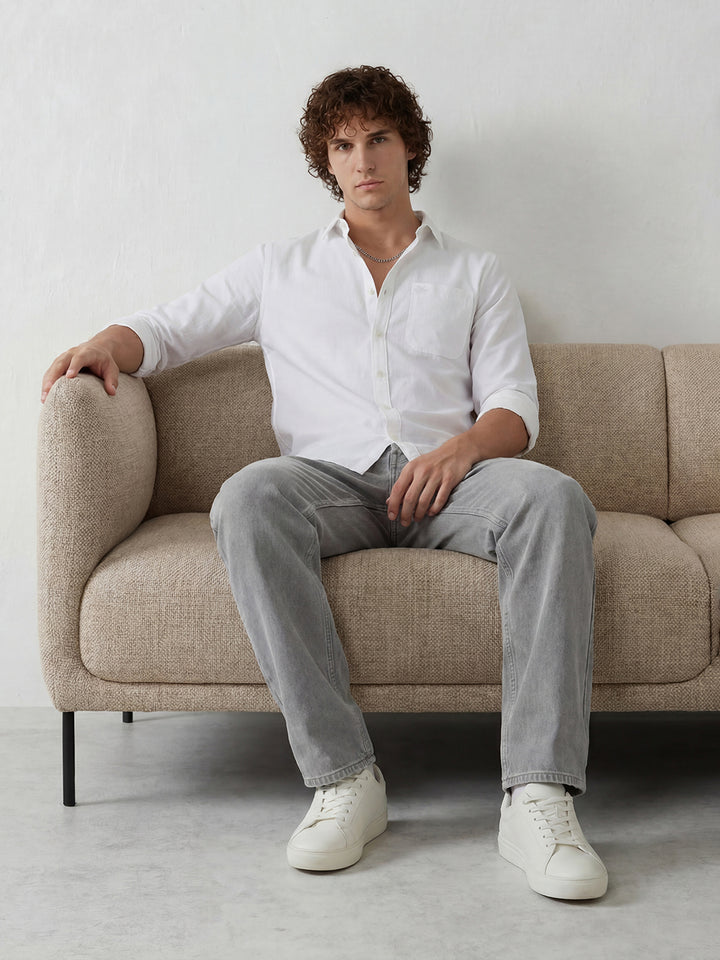 Slim Fit Solid Full Sleeve Shirt | White