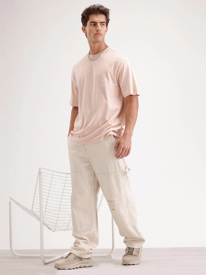 Oversized Placement Printed T-Shirt | Pink