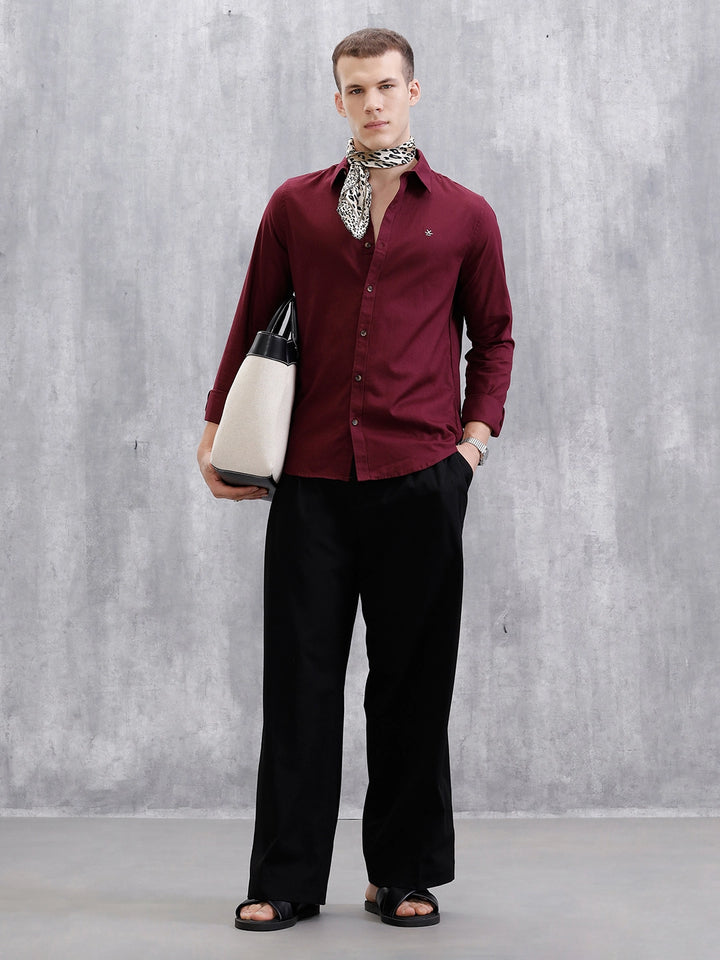 Solid Full Sleeve Slim Fit Shirt | Maroon