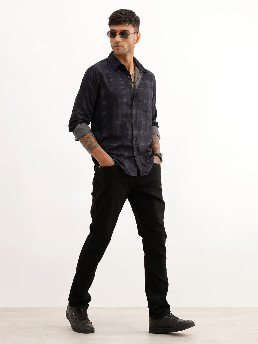 Regular Fit Checkered Shirt | Black