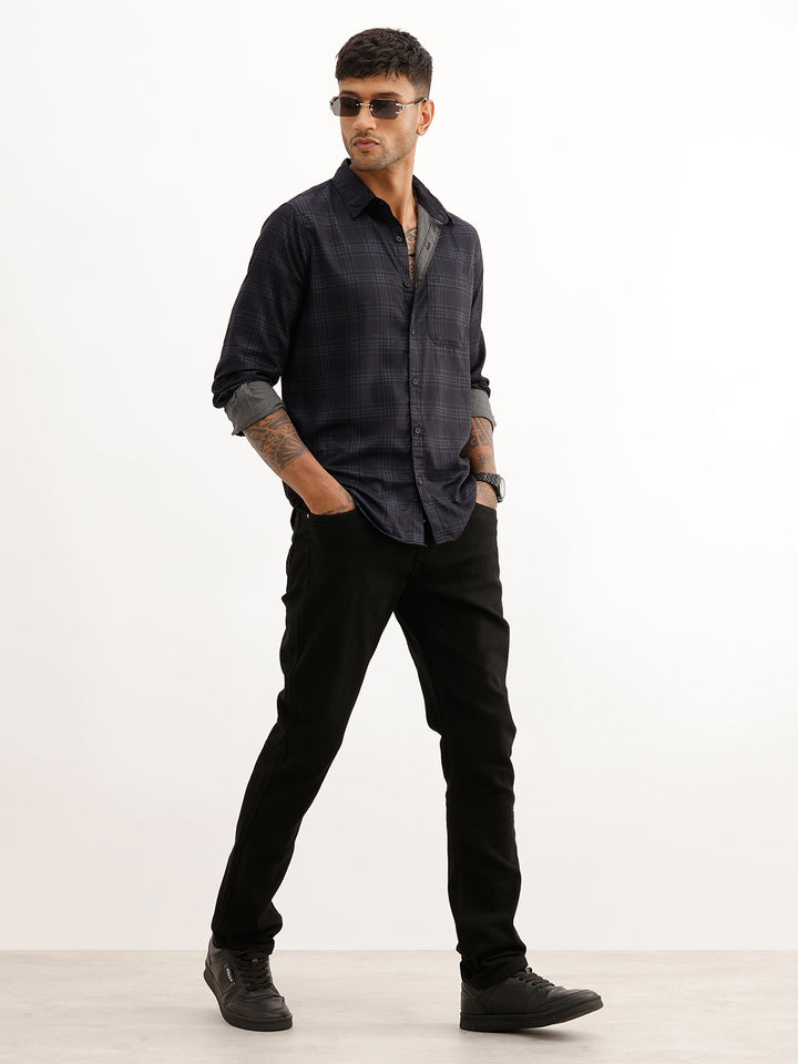 Slim Fit Checkered Shirt | Black