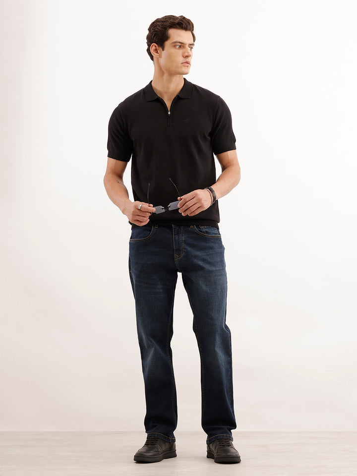 Relaxed Fit Faded Denim Jeans  | Dark Blue